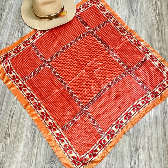 Equestrian houndstooth vibe boho satin scarf/wrap w country southwestern feel - Picture 15 of 15